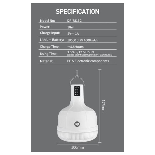 چراغ آویز شارژی 38 وات دی پی
