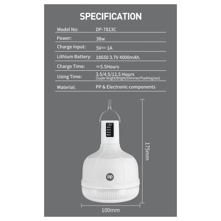 چراغ آویز شارژی 38 وات دی پی
